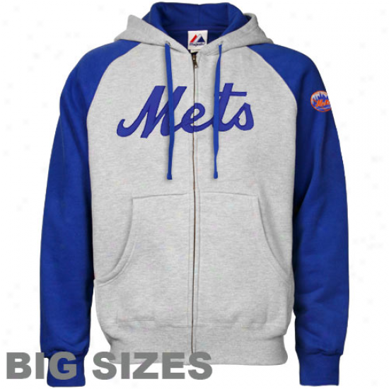 Majestic New York Mets Ash-royal Melancholy First-rate Big Sizes Full Zip Hoodie Sweatshirt