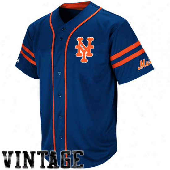 Majestic New York Mets Cooperstown Throwback Heater Jersey - Royal Blue