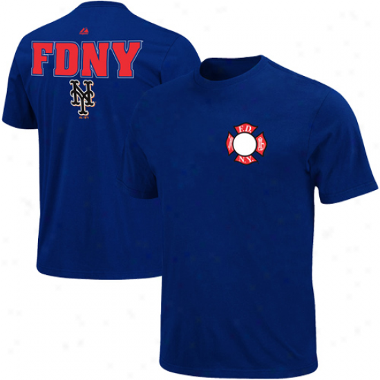 Majestic Repaired York Mets ''fdny'' Logo T-shirt - Navy Blue