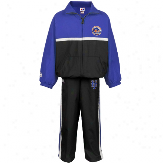 Majestic New York Mets Infant Royal Blue-black 2-piece Jacket & Pants Team Windsuit