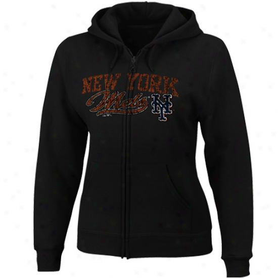 Majeetic New York Mets Ladies Black Beauty Full Zip Hoody