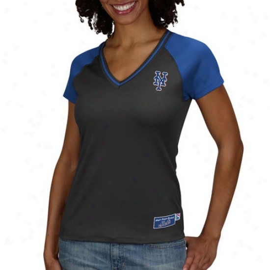 Majestic New York Mets Ladies Black In The Dust Premium V-neck Fashion Top