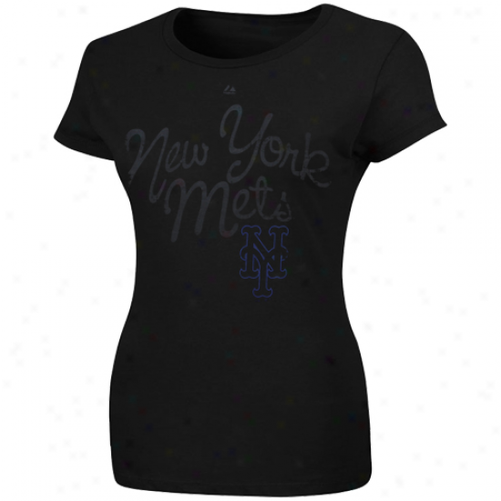 Majestic New York Mets Ladies Bottom Of The Ninth T-shirt - Blacj