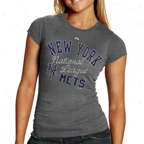 Majestic New York Mwts Ladies Charcoal Mischievous T-shirt