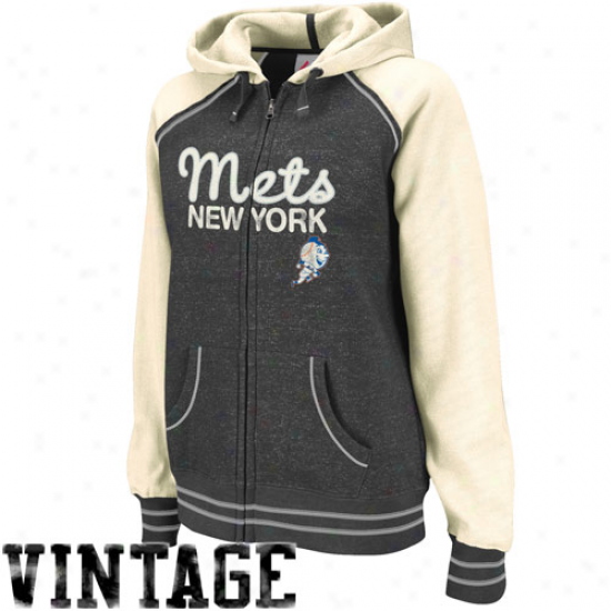 Majestic New York Mets Ladies Gray-cream Cooperstown Wicked Slider Full Zip Vintage Hoody