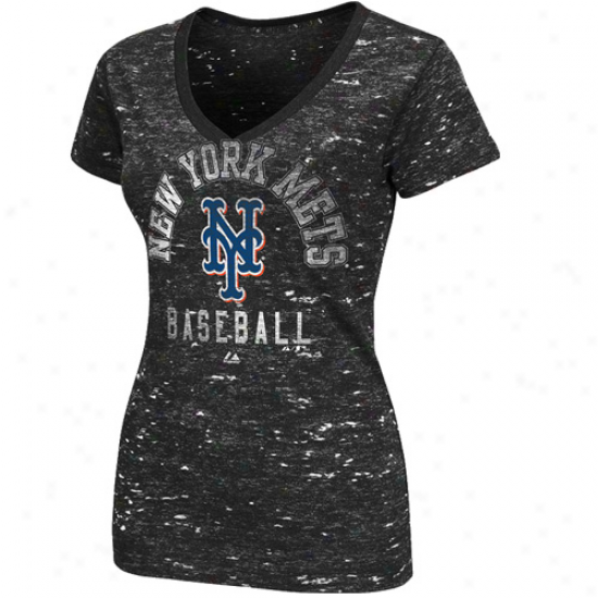 Majestic New York Mets Ladies Play Call Premium V-neck T-shirt - Charcoal