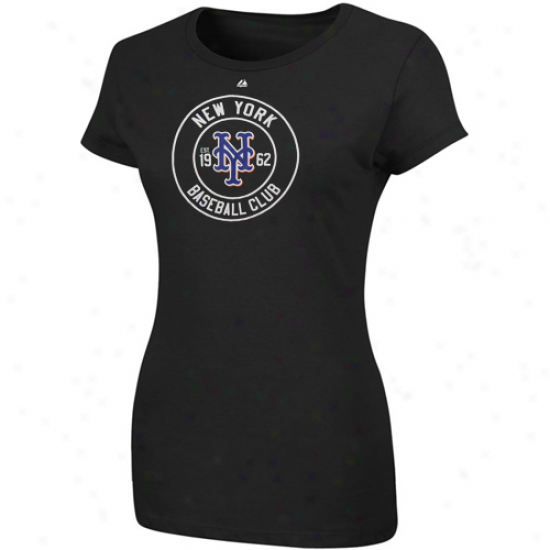 Majestic New Yirk Mets Ladies Pro Sports Baseball Club T-shirt - Black