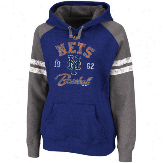 Majestic New York Mets Lsdies Royal Blue Rubt Pullover Hoodie Sweatshirt