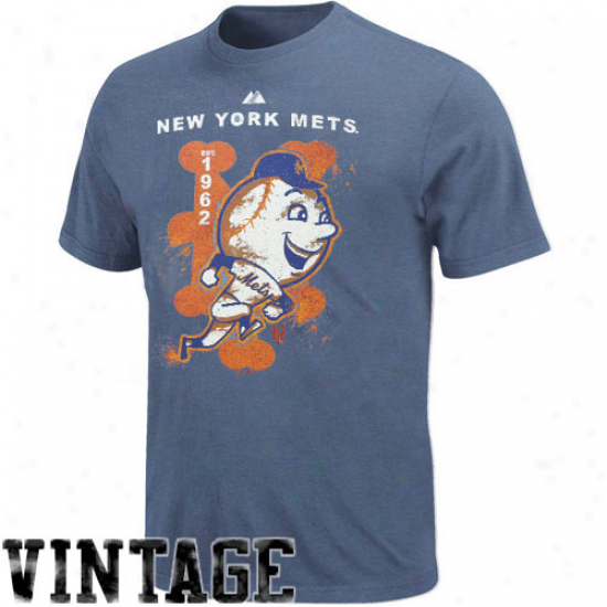 Majestic New York Mets Navy Blue Vintage Classic Heathered T-shirt