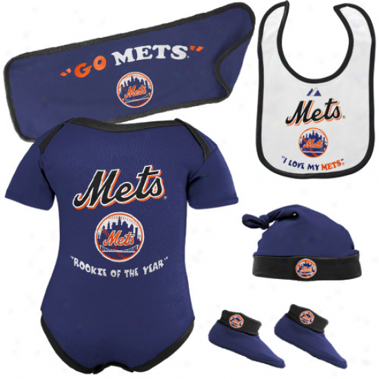 Majestic New York Mets Newborn Nagy Blue Rookie Of The Year 5-piece Creeper Suit