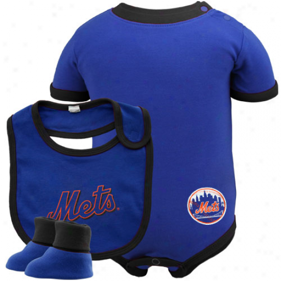 Majestic New York Mets Royal Blue 3-piece Creeper, Bib & Booties Set