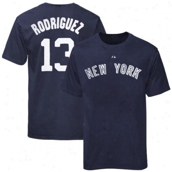 Majestic New York Yankees #13 Alex Rodriguez Navy Melancholy Applique Peemium T-hirt