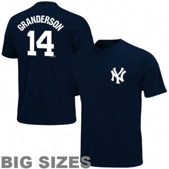 Majestic New York Yankees #14 C8rtis Granderson Navy Blue Big Sizes Player T-shirt