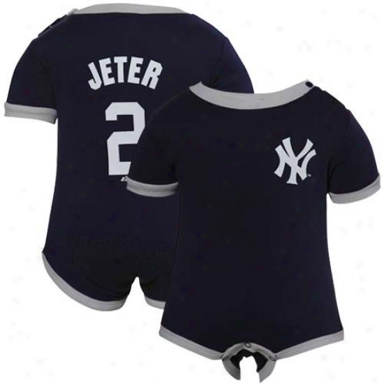 Majestic Unaccustomed York Yankees #2 Derek Jeter Infant Navy Blue-gray Player Creeper