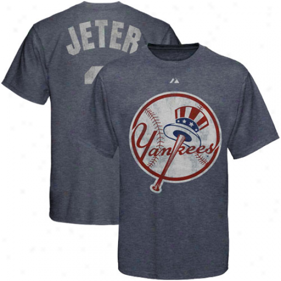 Majestic New Yrok Yankees #2 Derek Jeter Navy Blue Ballyard Legendw Hwathered T-shirt