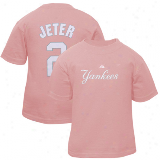 Majestic New York Yankees #2 Derek Jeter Toddler Girls Pink Player T-shirt