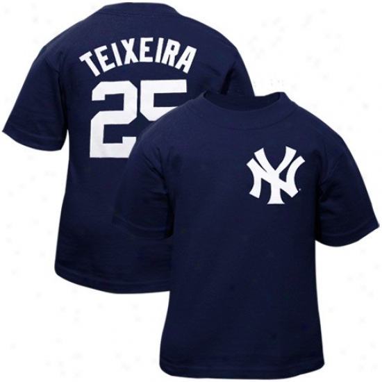 Majestic New York Yankees #25 Mark Teixeira Toddler Navy Blue Plaeyr T-shirt