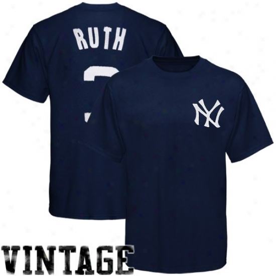 Majestic New York Yankeex #3 Babe Ruth Navy Blue Cooperstown Vintage Pro T-sirt