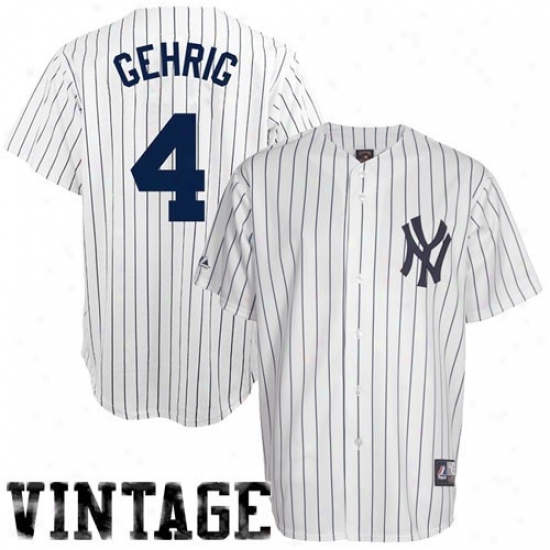 Majestic New Yotk Yankees #4 Lou Gehrig White Cooperstown Jersey