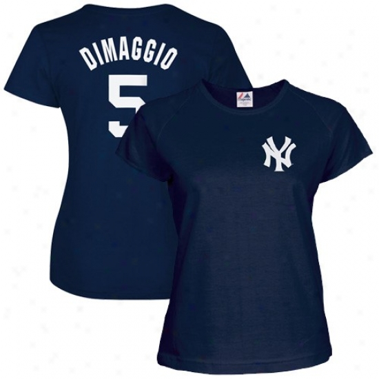 Majestic New York Yankees #5 Joe Dimaggio Ladies Navy Blue Cooperstwn Player T-shirt