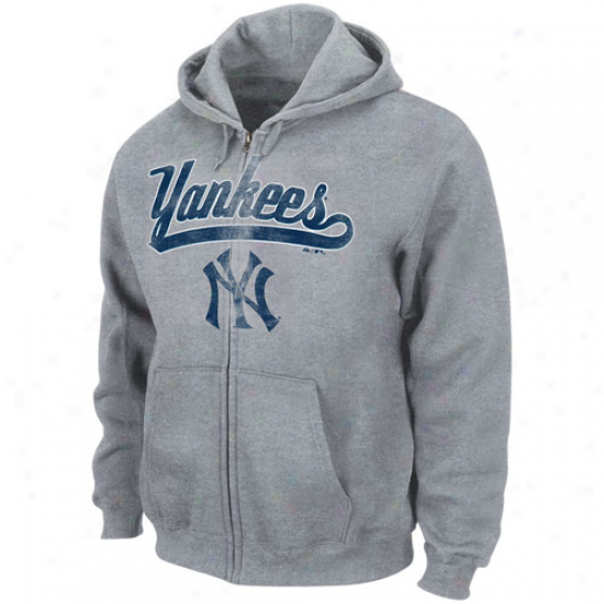 Majestic New York Yankees Ash Big Club Filled Zip Hoody Sweatshirt