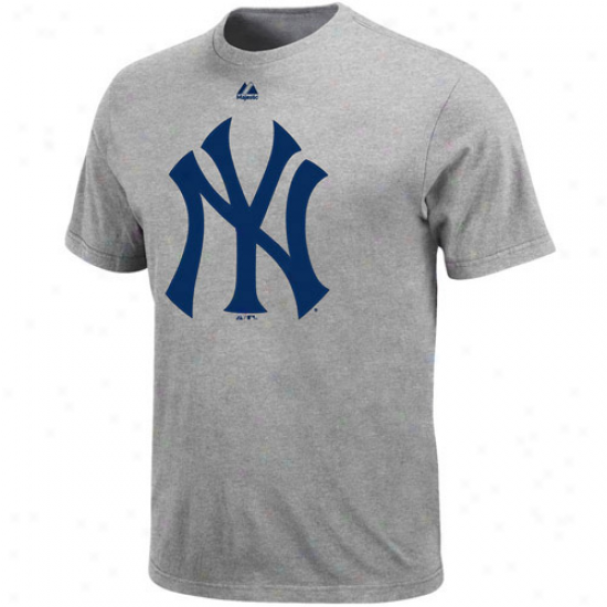 Majestic New York Yanjees Ash Smooth Density Official Logo T-shirt