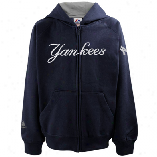 Majestic New York Yankees Full Zip Youth Hoodie - Navy Blue