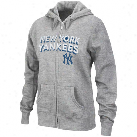 Majestic Repaired York Yankees Ladies Ash Instant Replay Full Zip Hoody Sweatshirt