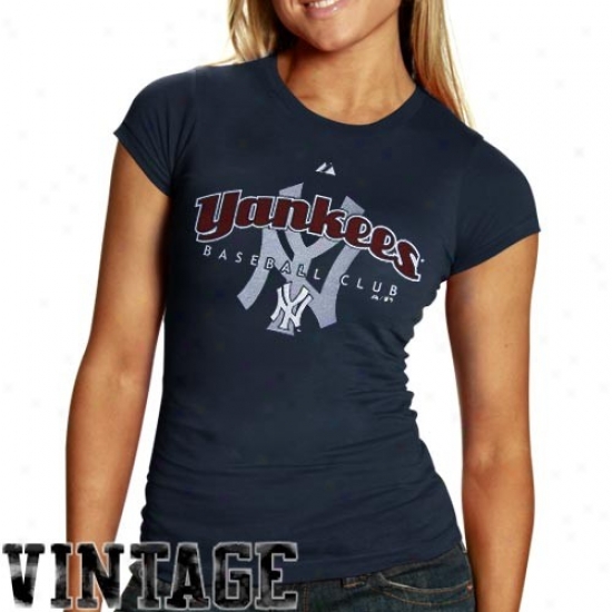 Majestic New Yor kYankees Ladies Navy Melancholy Cooperstown Circus Catch T-shirt