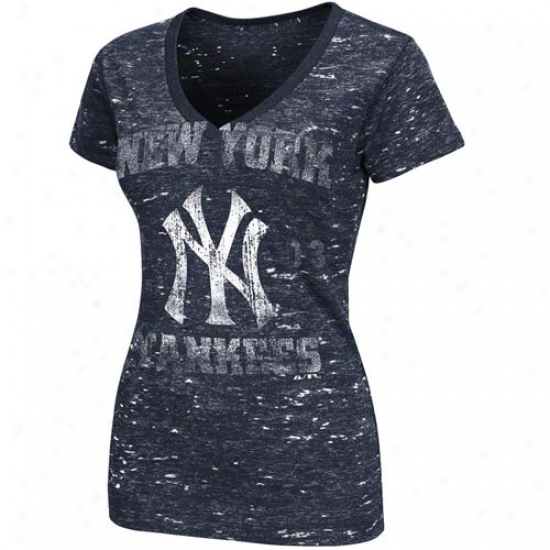 Majestic New York Yankees Ladies Navy Blue Sapphire Premium V-neck Heathered T-shirt