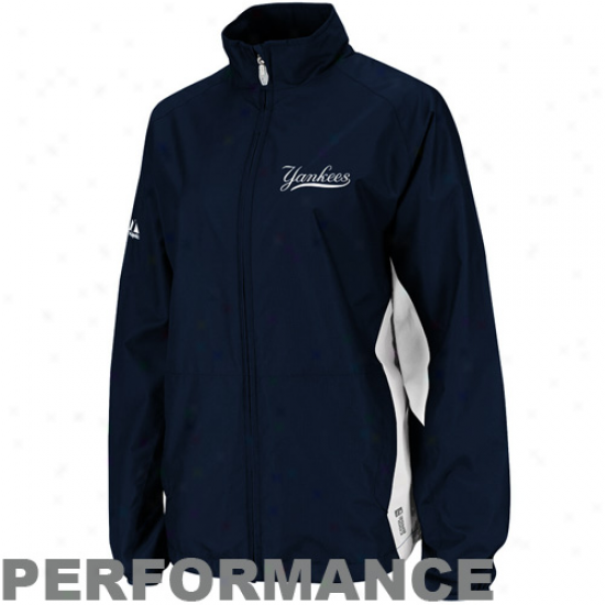 Majestic New York Yankees Ladies Navy Blue-white Cool Base Gamer Full Zip Performance Jacket