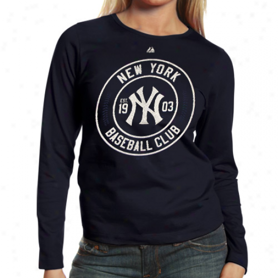 Majestic New York Yankees Ladies Pro Sports Baseball Club Long Sleeve T-shirt - Navy Blue