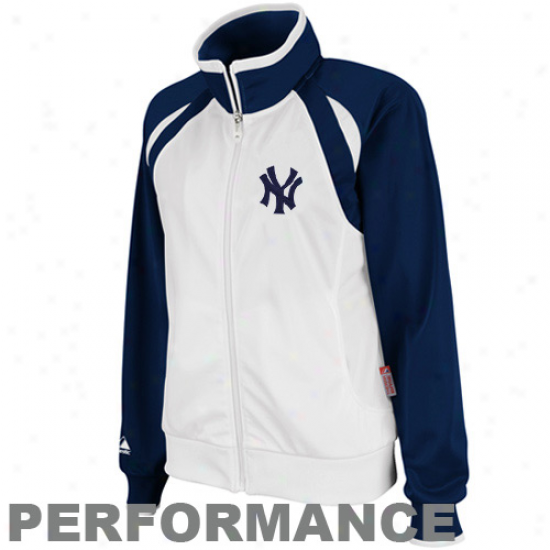 Majestic New York Yankees Ladies White-navy Blue Therma Base Complete Zip Performance Track Jacket