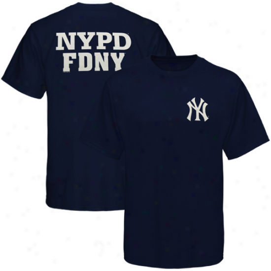 Majestic New York Yankees ''nypd Fdny'' Logo T-shirt - Navy Blue