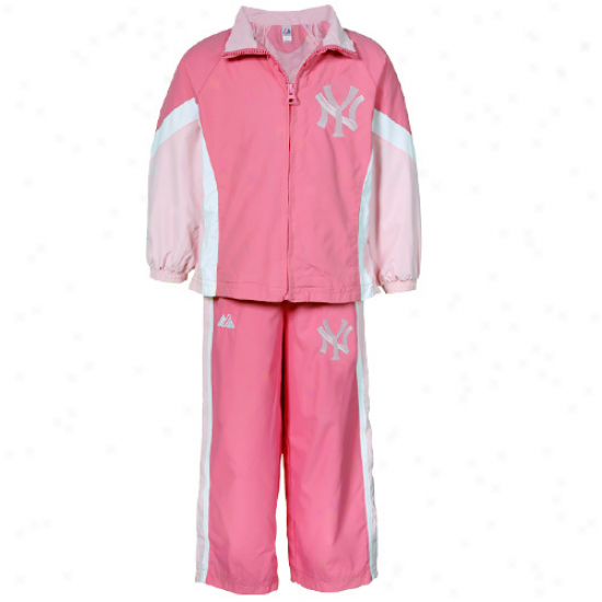 Majestic Recent York Yankees Toddper Girls Pink 2-piece Jacket & Pants Team Windsuit