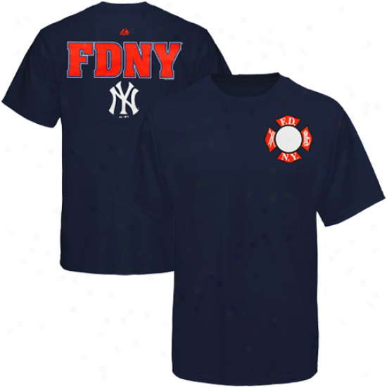 Majestic New York Yankees Youth Fdny T-shirt - Navy Blue