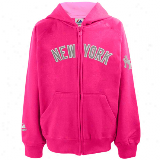 Majestic New York Yankees Youth Girls Full Zip Hoodie Sweatshirt - Hot Pink