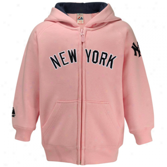 Majestic New York Yankees Youth Girs Pink Full Zip Hooded Sweatshirt