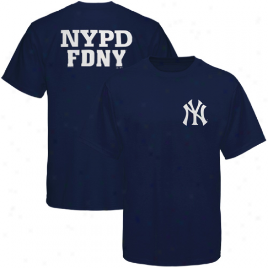 Majestic New York Yankees Youth Service Salute Logo T-shirt - Navy Blue