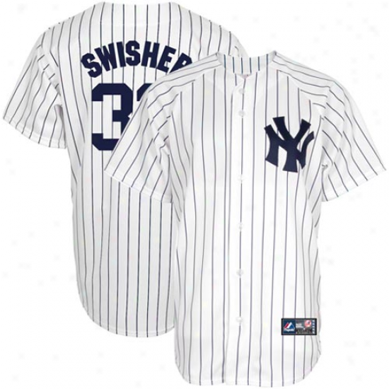 Majestic Nick Swisher New York Yankees Replica Jersey - White Pinstripe