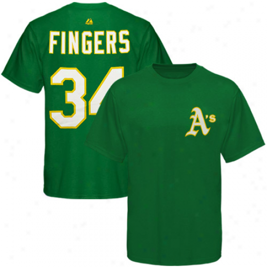 Majestic Oakland Athletics #34 Rollie Fingers Green Cooperstown Player T-shirt