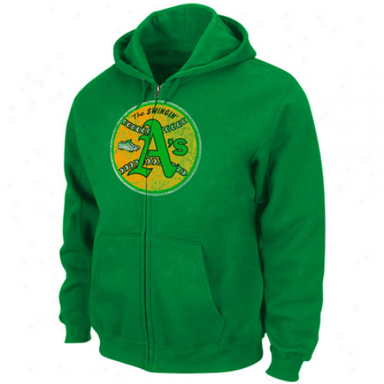 Majestic Oakland Athletics Green Built Tough Cooperstown Full Zip Hoodie Sweatshirt