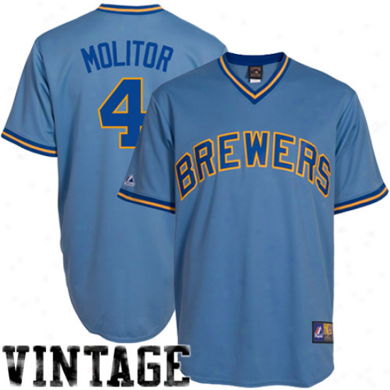Majestic Paul Molitor Milwaukee Brewers Replica Cooperstown Throwback Jersey - Light Blue