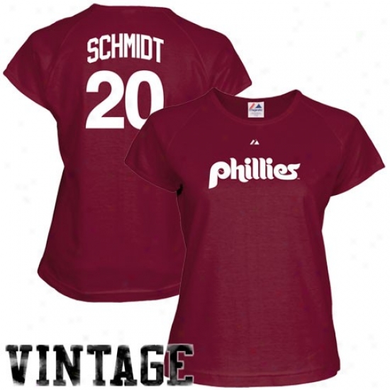 Majestic Philadelphia Phillies #20 Mike Schmidt Ladies Maroon Cooperstown Player T-shirt