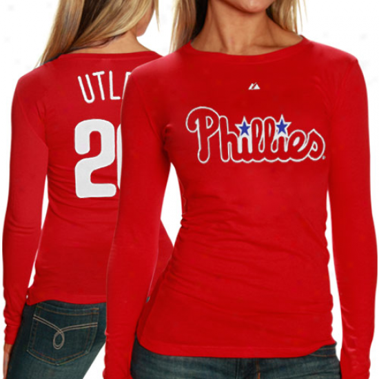 Majestic Philadelphia Phillies #26 Chase Utley Ladies Red Performer Long Sleeve T-shirt