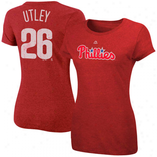 Majestic Philadelphia Phillies #26 Chase Utley Ladies Red Off-field Drama Player Heathered T-shirt