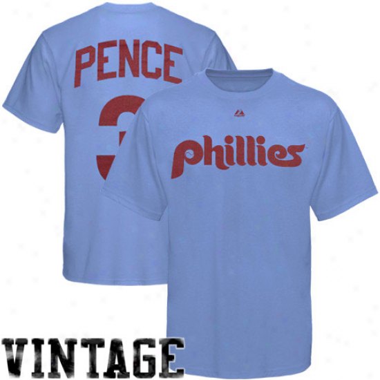Majesric Philadelpnia Phillies #3 Hunter Pence Cooperstown Retro Player T-shirt - Easy  Blue