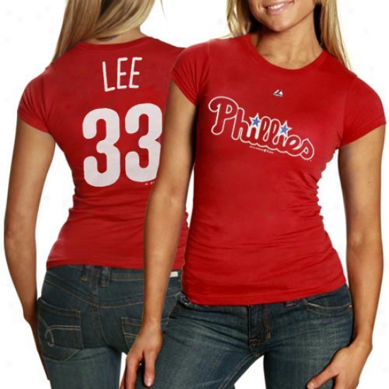 Majestic Philadelphi aPhillies #33 Cliff Lee Ladiex Red Player T-shirt