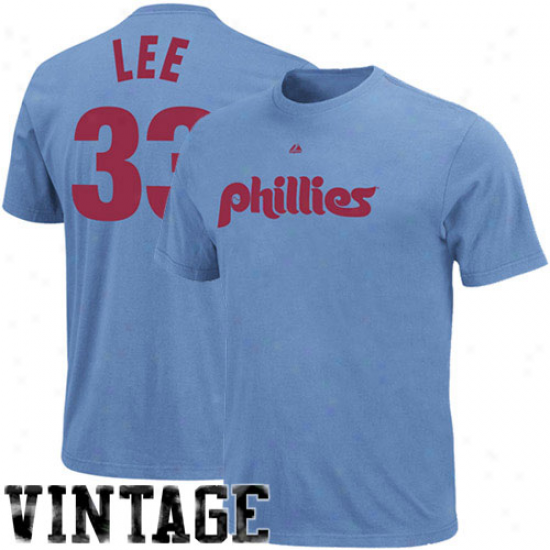 Majestic Philadslphia Phillies #33 Precipice Lee Light Blue Cooperstown Retro Player T-shirt