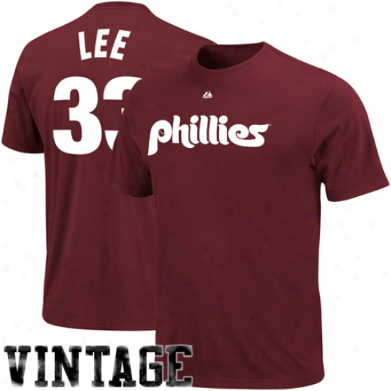 Majestic Philadelphia Phillies #33 Cliff Lee Maroon Player Name & Number Throwback T-shirt